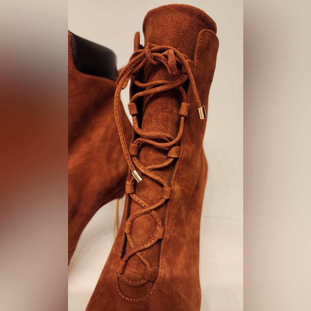 Good American Shoes Good American Brown Suede Booties Lace Up Stiletto Size 8.5 - Picture 12 of 16